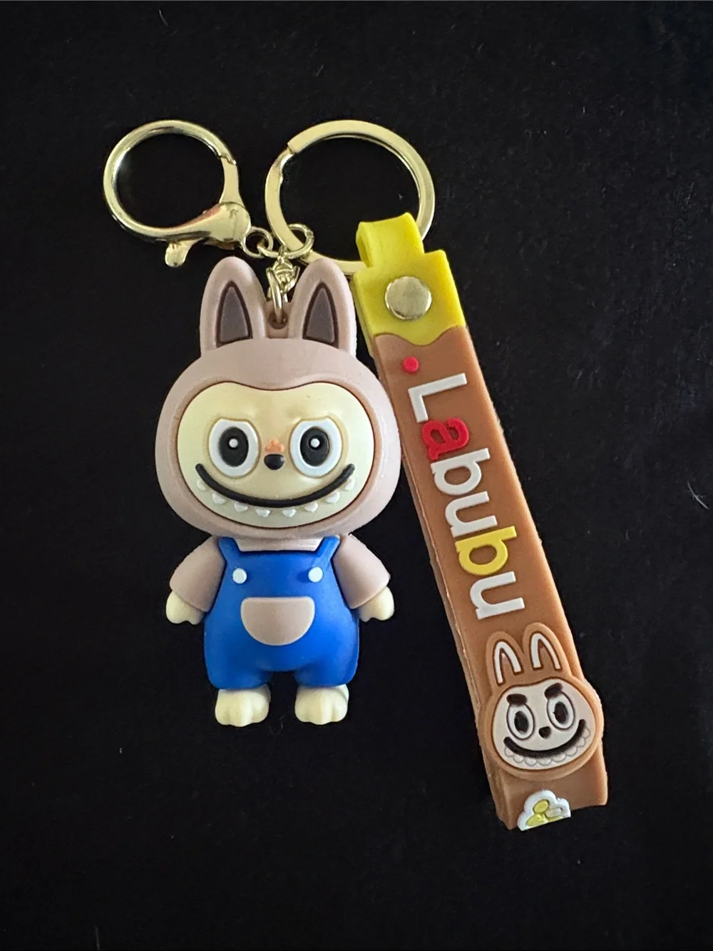 Cute Tab Labubu Silicone Keychain Bag Charm with Brown Strap - Cute Blue Outfit